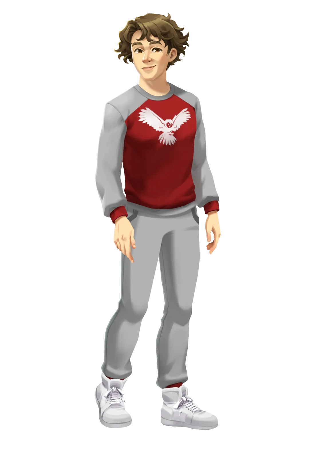 Tommy in his red Apex Academy uniform, grinning